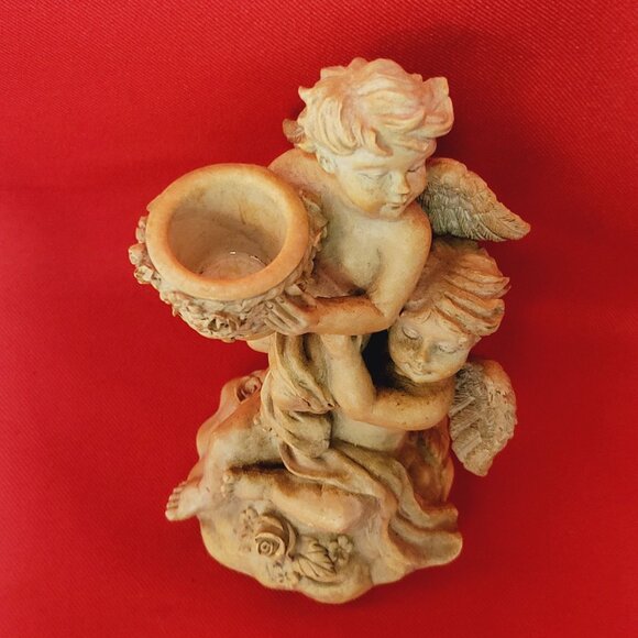 Vintage Angel Cherubs Figurine Decor Chalk Ware Angel Candleholder - Picture 5 of 12